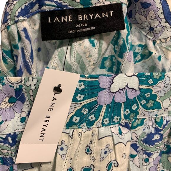Lane Bryant Womens Swing Square Neck Peasant Blouse Blue Paisley Top 26/28 NWT - Picture 3 of 7